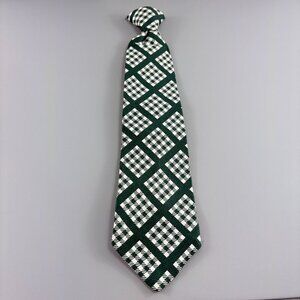 Prince Consort Golden Clasp Green / White Check Men's Clip on Tie 4" x 17" VTG
